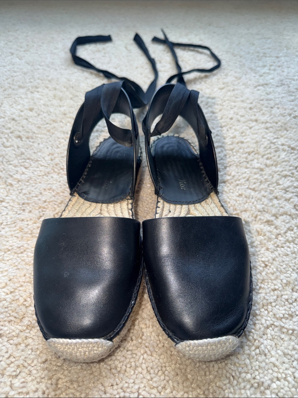 Dior Black Leather Tie-Ankle Espadrille Flats